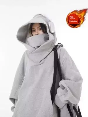 American High Street Mechanical Style Outwear Social Fear Turtleneck Hooded Sweatshirt Men and Women Loose Tops 2024 Hooded Thin