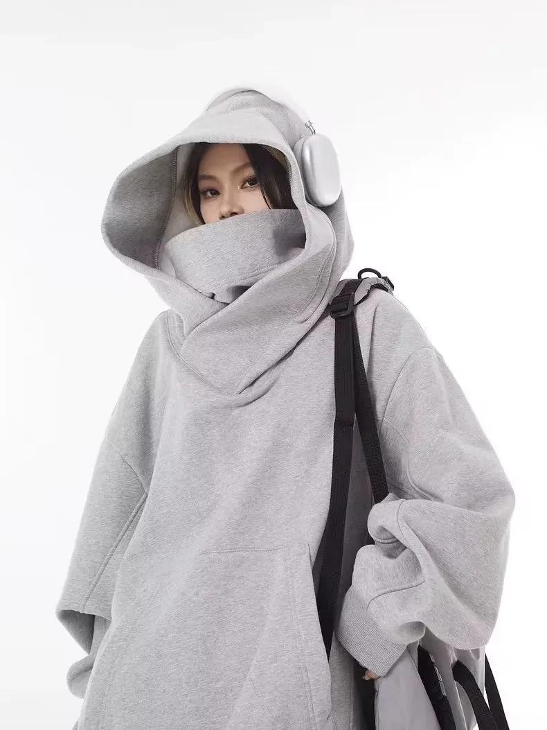 American High Street Mechanical Style Outwear Social Fear Turtleneck Hooded Sweatshirt Men and Women Loose Tops 2024 Hooded Thin