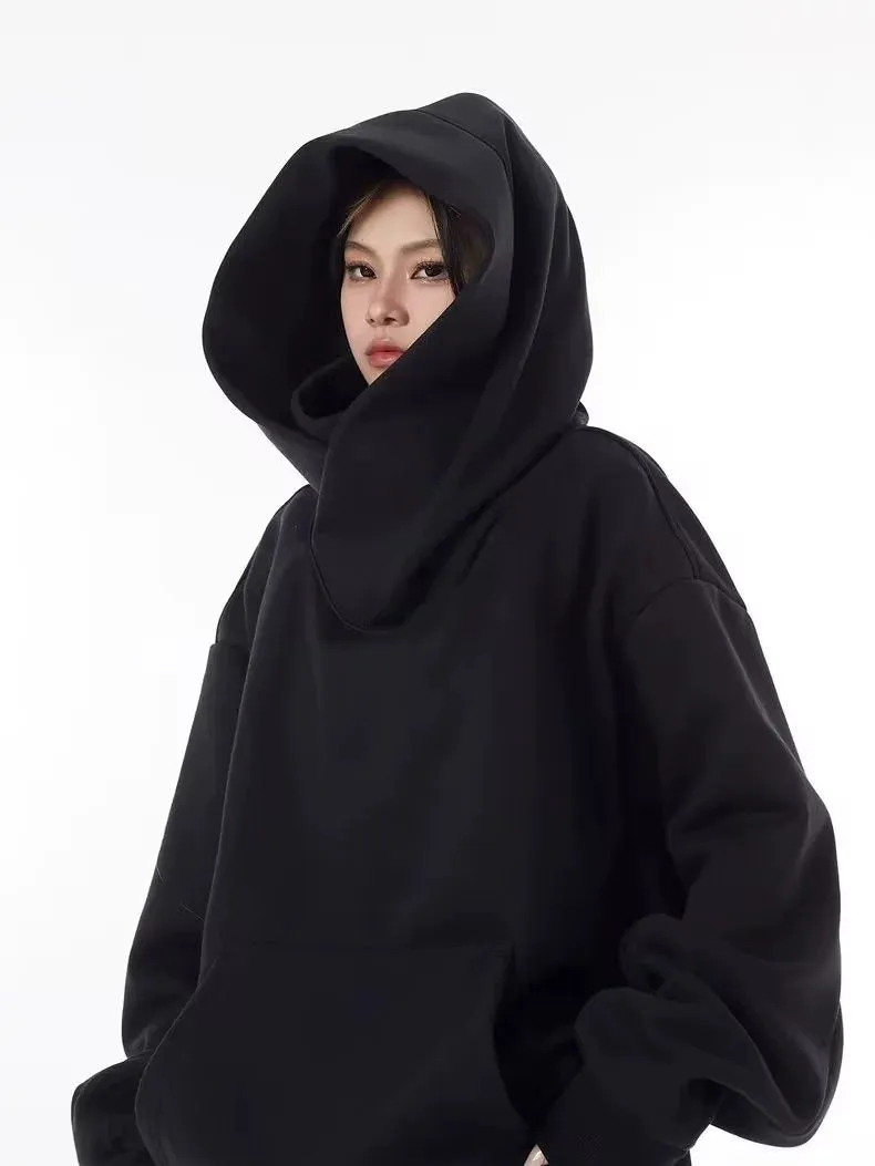 American High Street Mechanical Style Outwear Social Fear Turtleneck Hooded Sweatshirt Men and Women Loose Tops 2024 Hooded Thin