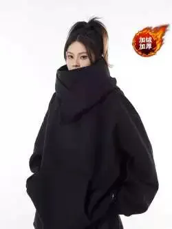 American High Street Mechanical Style Outwear Social Fear Turtleneck Hooded Sweatshirt Men and Women Loose Tops 2024 Hooded Thin