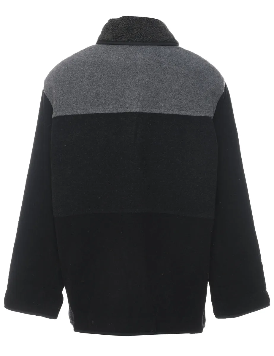 Black & Grey Contrast Wool Coat - L