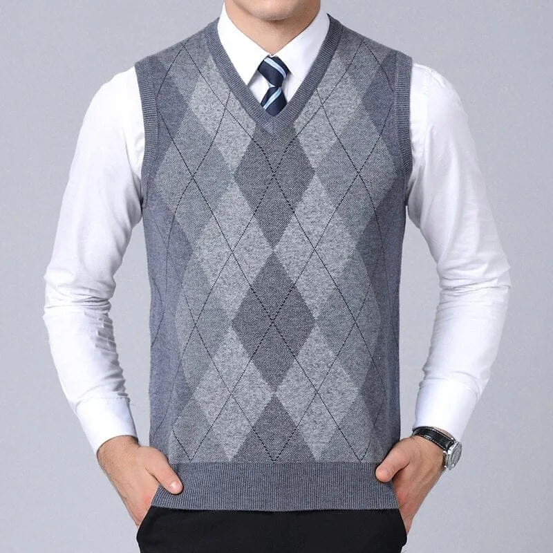 Brand Sweater For Men Pullovers plaid Slim Fit Jumpers Knitted Vest