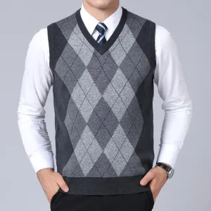 Brand Sweater For Men Pullovers plaid Slim Fit Jumpers Knitted Vest