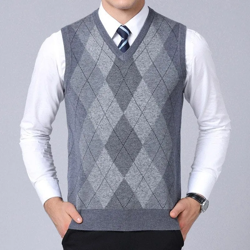 Brand Sweater For Men Pullovers plaid Slim Fit Jumpers Knitted Vest