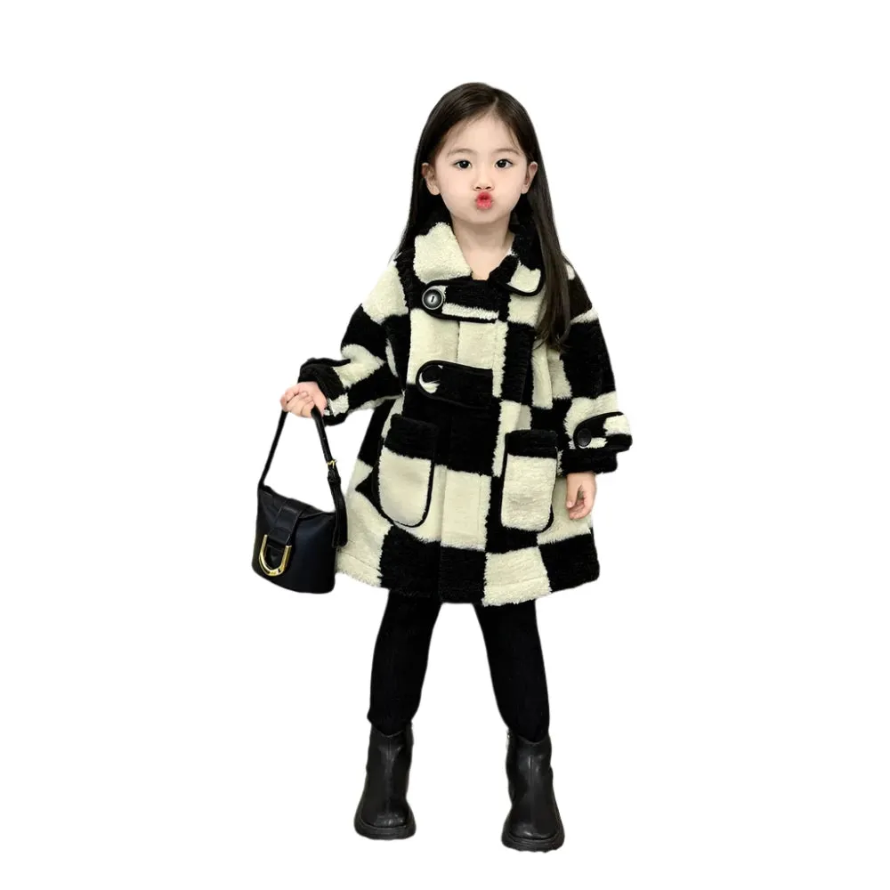 Checker Print Button Teddy Coat