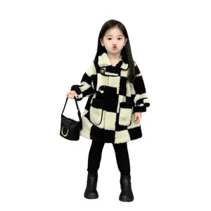 Checker Print Button Teddy Coat