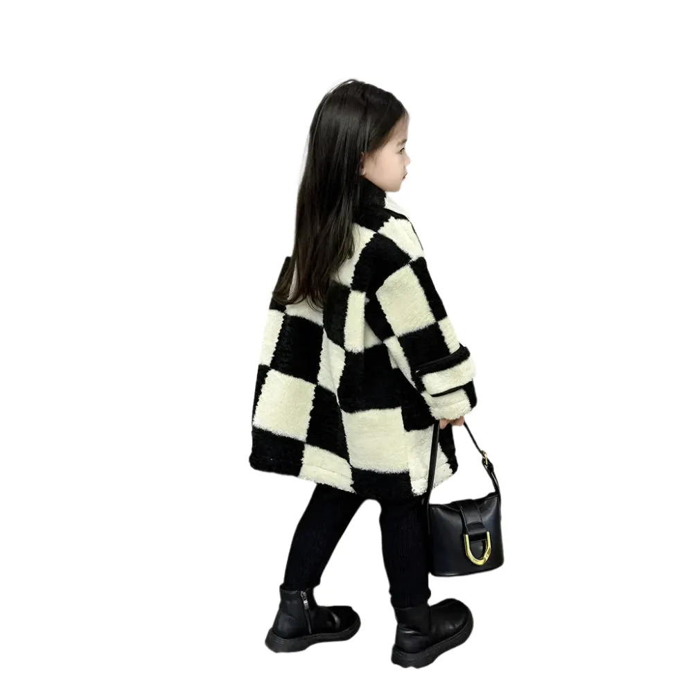 Checker Print Button Teddy Coat