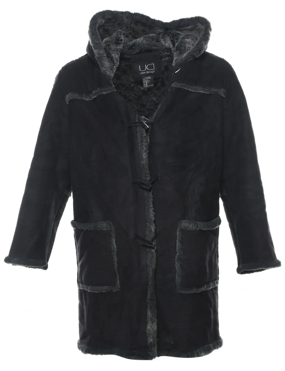 Hooded Black Coat - XL