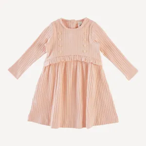 long sleeve button yoke dress | soft peach | classic rib