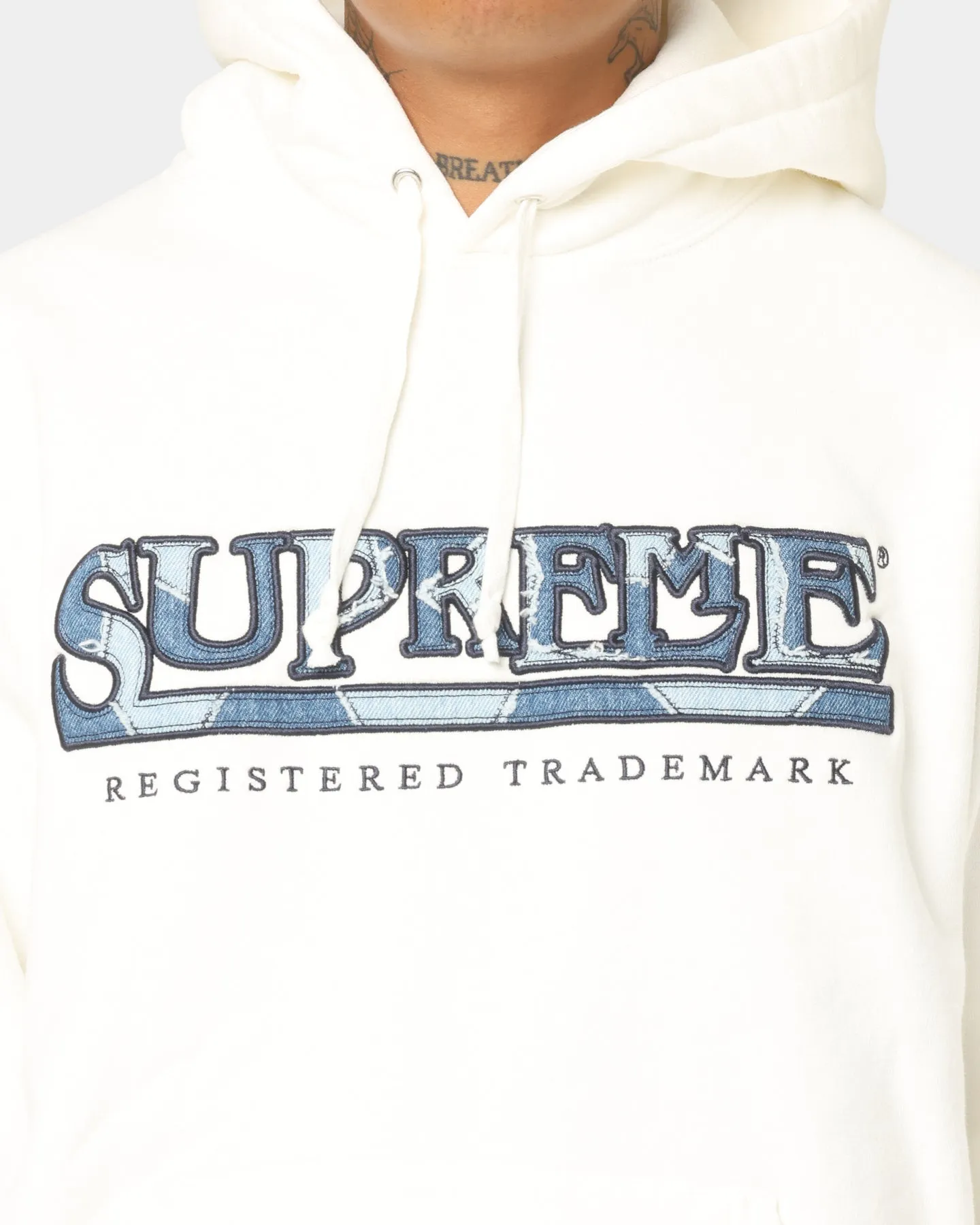 Supreme Denim Logo Hoodie White