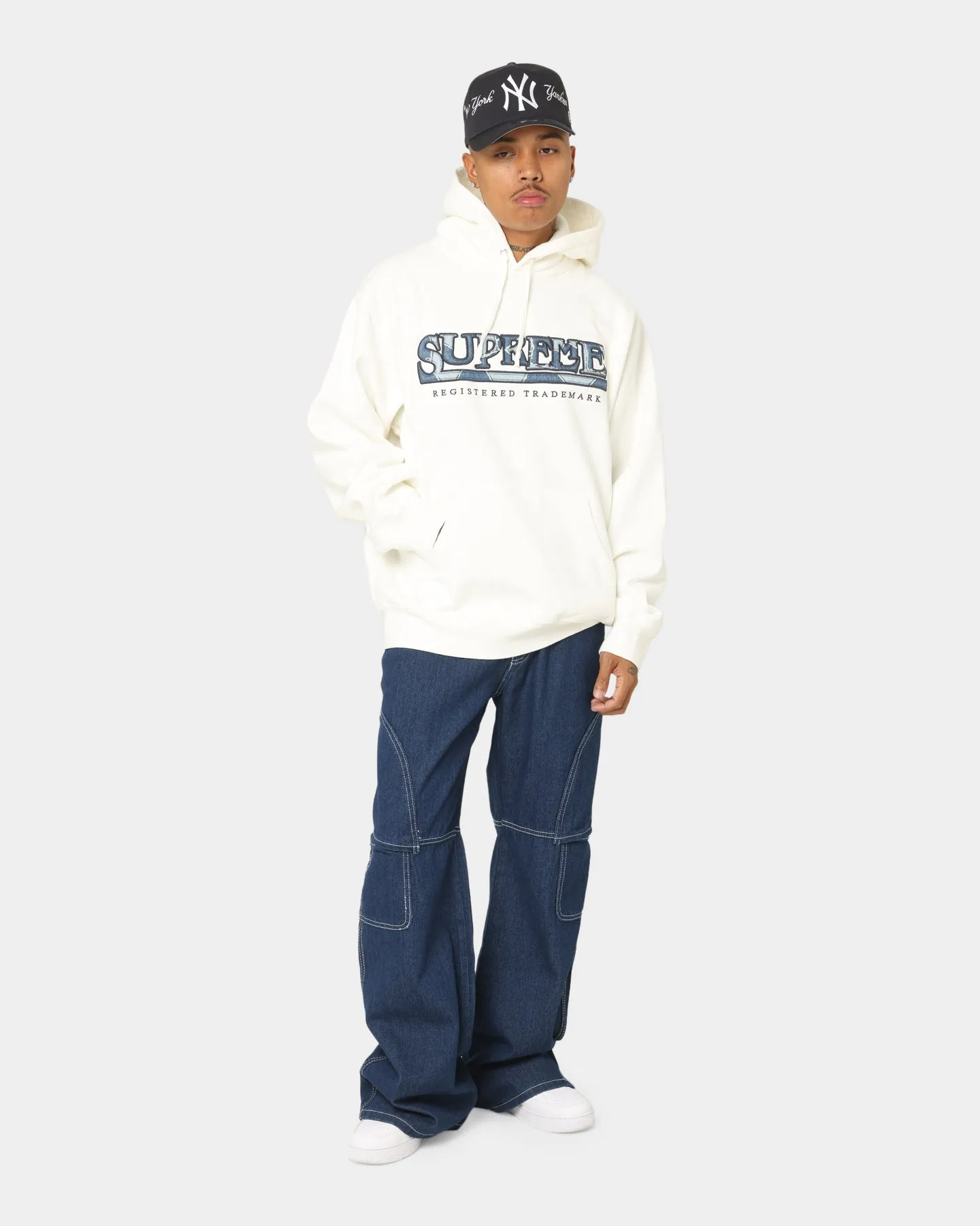 Supreme Denim Logo Hoodie White
