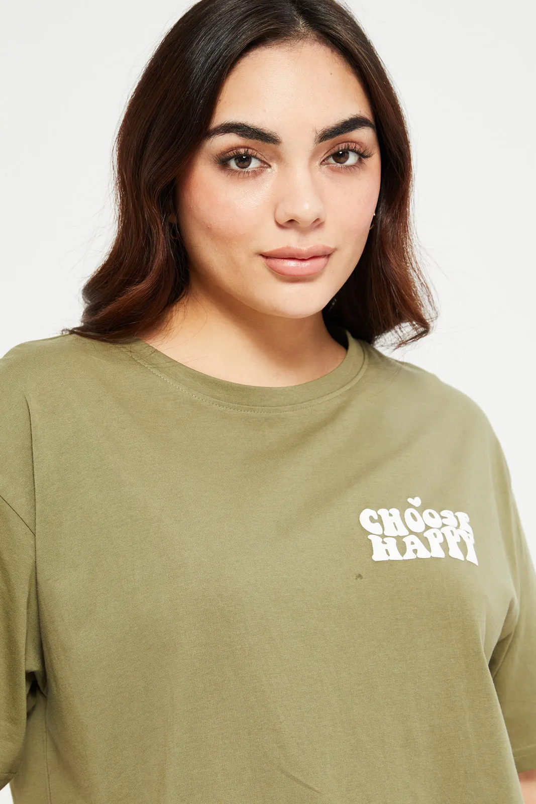 Women Green Oversize Printed T-Shirt