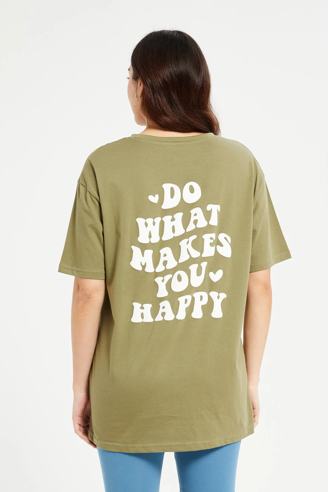 Women Green Oversize Printed T-Shirt