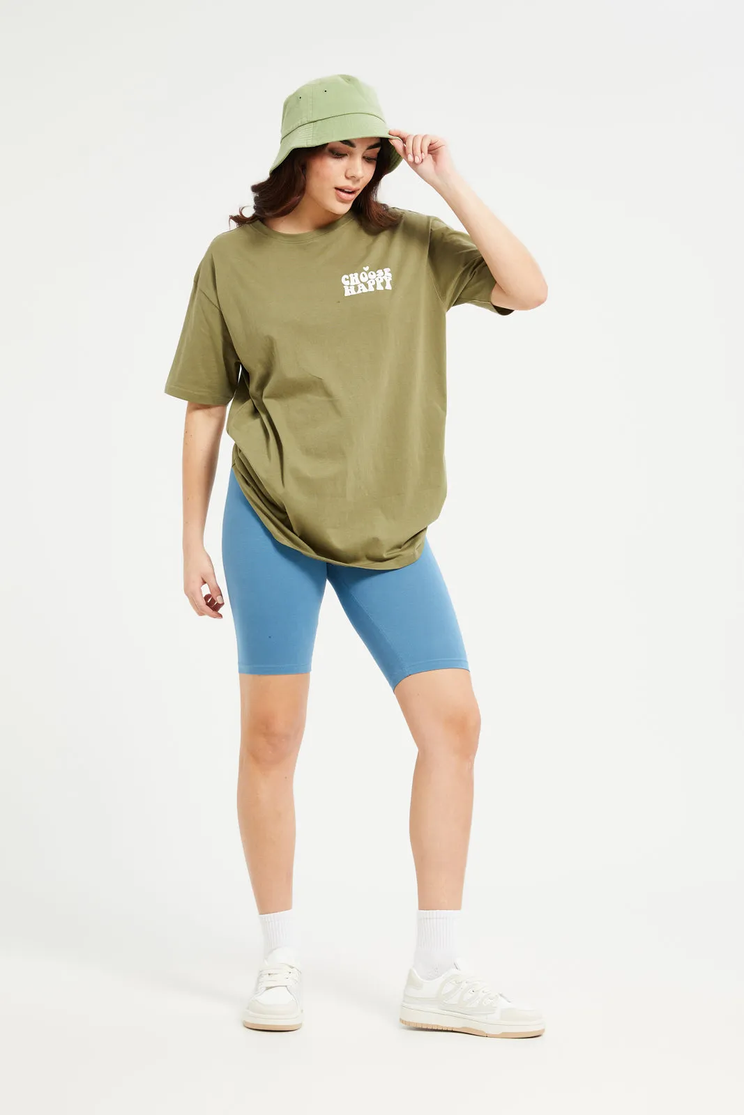 Women Green Oversize Printed T-Shirt